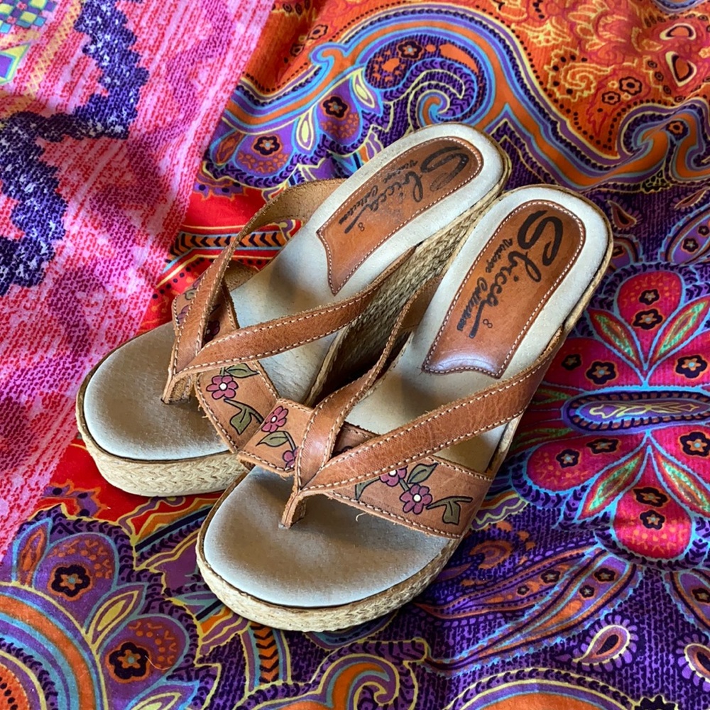 Sbicca leather espadrille sandals with florals 8